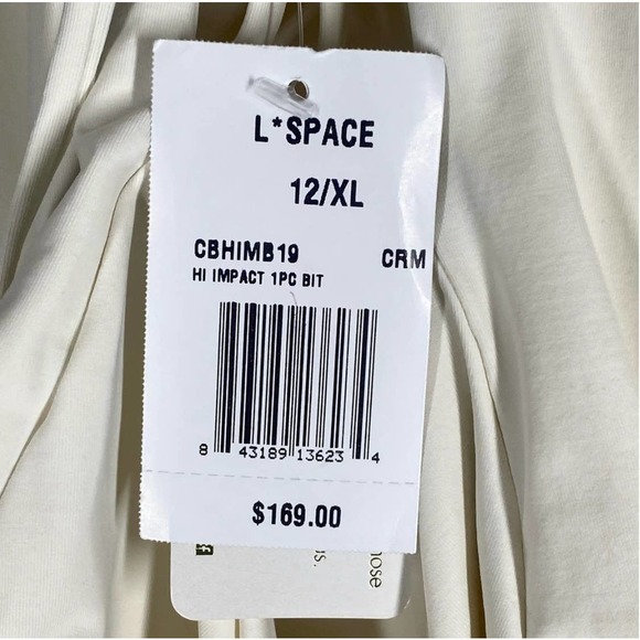 L Space High Impact One Piece Bitsy Cut Swimsuit Cream Tan Sz 12 XL NWT - Picture 7 of 12